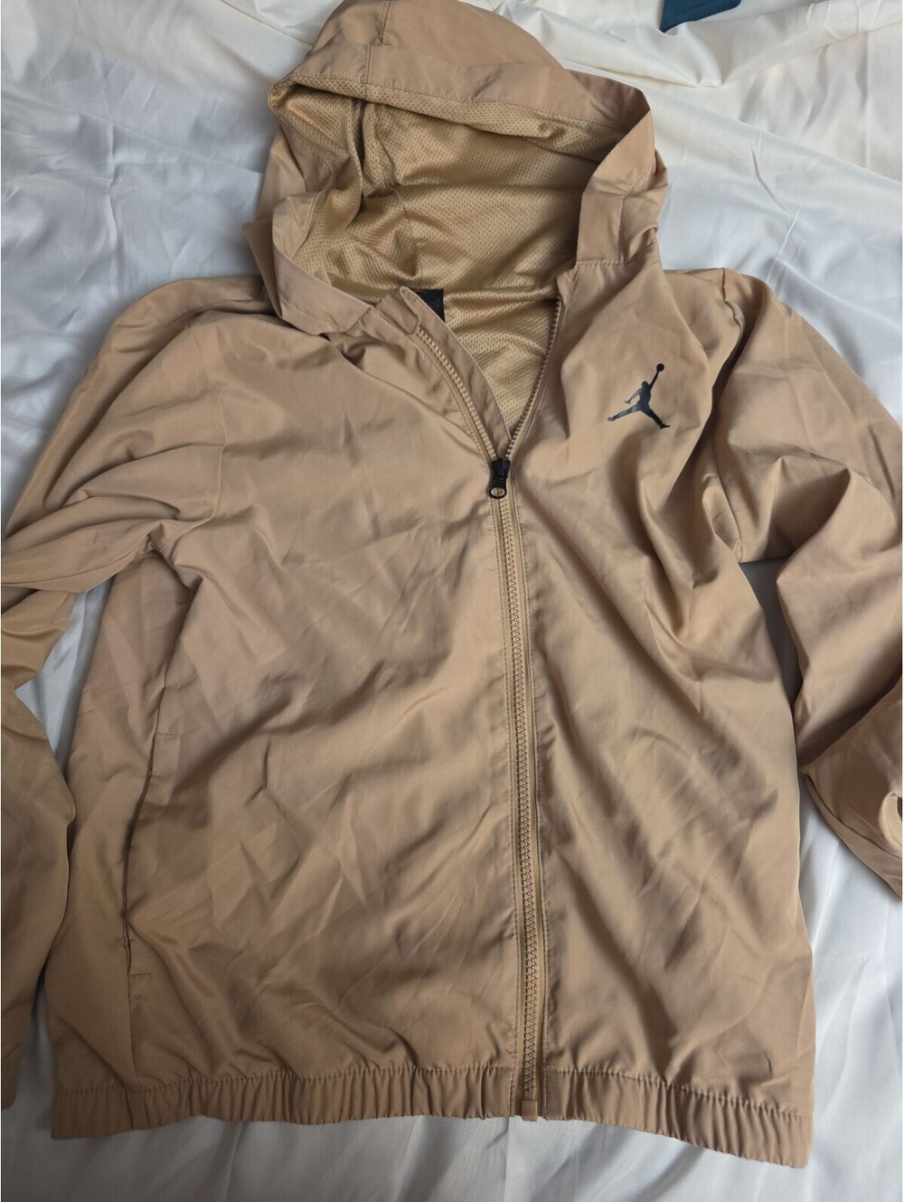 Jordan Boys Youth Windbreaker Jacket Full Zip Hooded Tan Jumpman Logo